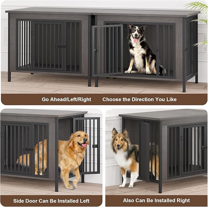 EasyCom Dog Crate Furniture for 1 or 2 Dogs, Heavy Duty Single/Double Dog Crates for Small/Medium/Large Dogs, Dog Kennel Furniture Indoor as TV Stand, Large Size 39.96" L(35-60 Pounds), Dark Grey
