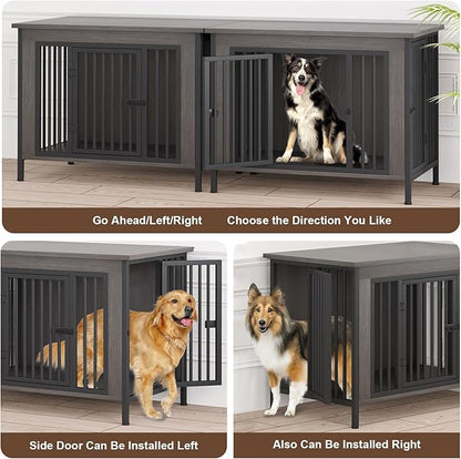 EasyCom Dog Crate Furniture for 1 or 2 Dogs, Heavy Duty Single/Double Dog Crates for Small/Medium/Large Dogs, Dog Kennel Furniture Indoor as TV Stand, Large Size 39.96" L(35-60 Pounds), Dark Grey