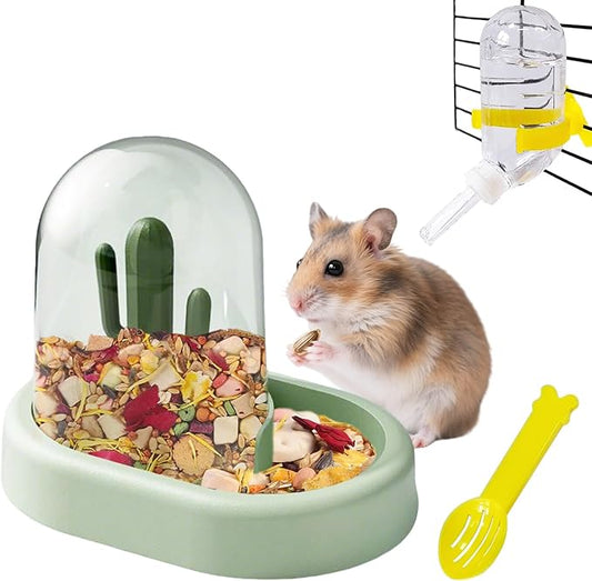 Hamiledyi Automatic Hamster Feeder Rat Food Dispenser Bowl with Water Bottle Food Dish Bowl for Dwarf Hamster Mouse Gerbils (Green)