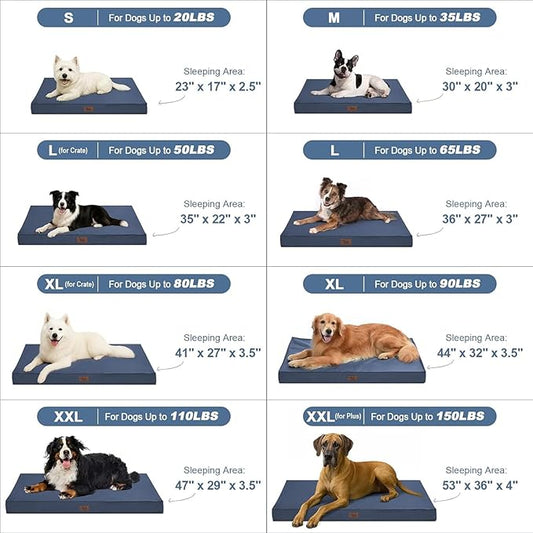Outdoor Large Dog Bed, Waterproof Dog Bed for Large Dogs, Egg Crate Foam Pet Bed with Removable Washable Oxford Cooling Cover, Navy