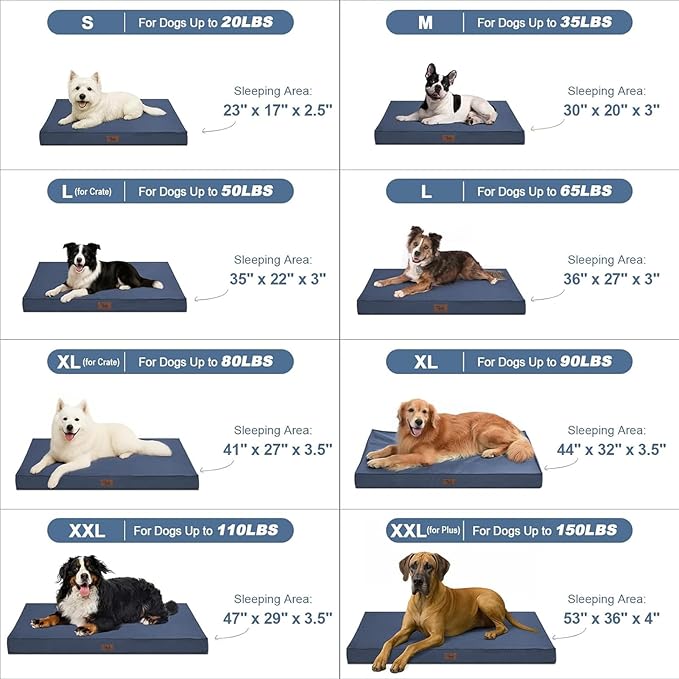 Large Outdoor All Weather Dog Bed, Waterproof Dog Bed for Large Dogs, Orthopedic Egg Foam Pet Bed with Washable and Removable Oxford Cooling Cover, Navy