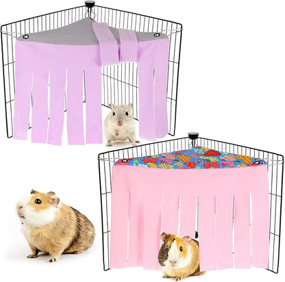 Shappy 2 Pcs Guinea Pig Hideout Hideaway Corner Fleece Toys Cage Accessories Cute Ferret Hammock for Ferrets Chinchillas Hedgehogs Small Pets(Grey with Pink, Grey with Purple, Heart-Shape)