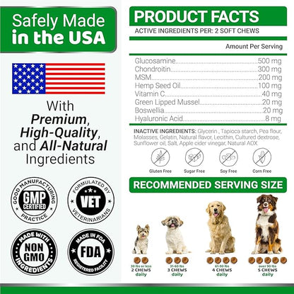YUMA'S (2 Pack) Glucosamine for Dogs - Hip and Joint Supplement for Dogs - Glucosamine Chondroitin Chews - Joint Pain Relief Supplement with MSM - Advanced Health - Mobility Support - Made in USA