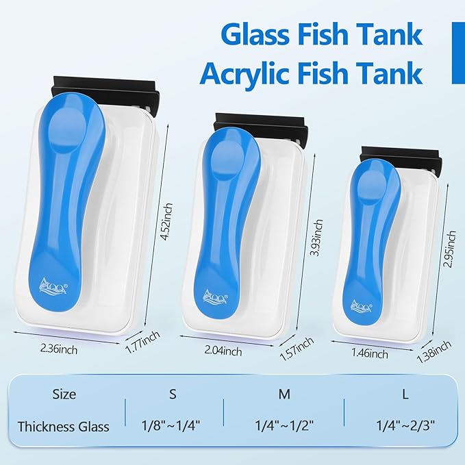 AQQA Aquarium Magnet Glass Cleaner,Dolphin Series-Fish Tank Algae Scraper Brush Cleaner for Glass or Acrylic,2 Detachable Blades Floating Cleaning Tool For1/4-1/2 Thickness
