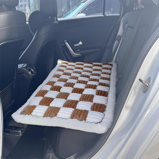 Backseat Pet Bed Mat,23.62 inch x 51 inch. Anti Slip Pet Travel Dog Bed，Plaid Dog Bed for Car Back Seat, Custom Fit for Backseat Extenders and Seat Covers (Brown&White, 1)