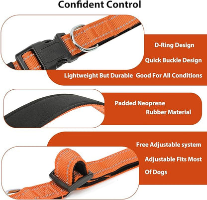 Reflective Dog Collar Padded with Soft Neoprene Breathable Quick Release Basic Dog Collars for Puppy Small Dogs Orange