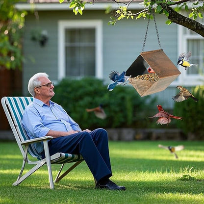 MYITYARD Hanging Bird Feeder, Small Metal Wild Bird Feeders for Outdoors, Garden Yard Decorative Birdfeeder, Square Vintage Bronze