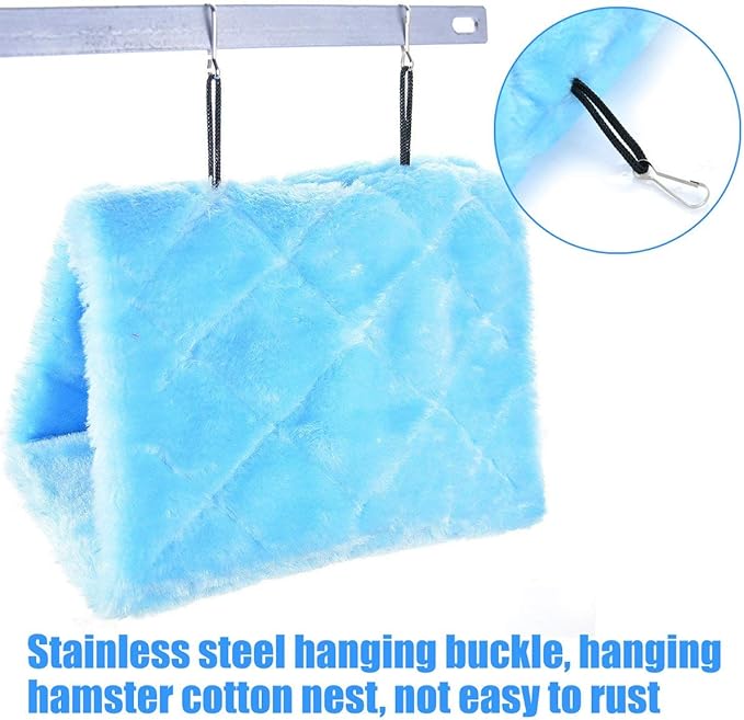 Winter Warm Bird Nest House Shed Hut Hanging Hammock Finch Cage Plush Fluffy Birds Hut Hideaway for Hamster Parrot Macaw Budgies Eclectus Parakeet Cockatiels Cockatoo Lovebird (M, Blue)