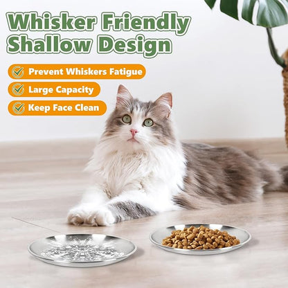 Stainless Steel Cat Bowls Set – 6.7" Whisker Friendly Shallow Dishes, Dishwasher Safe Food & Water Plates for Indoor/Outdoor Cats, 13oz (SUS304, 1Pc)