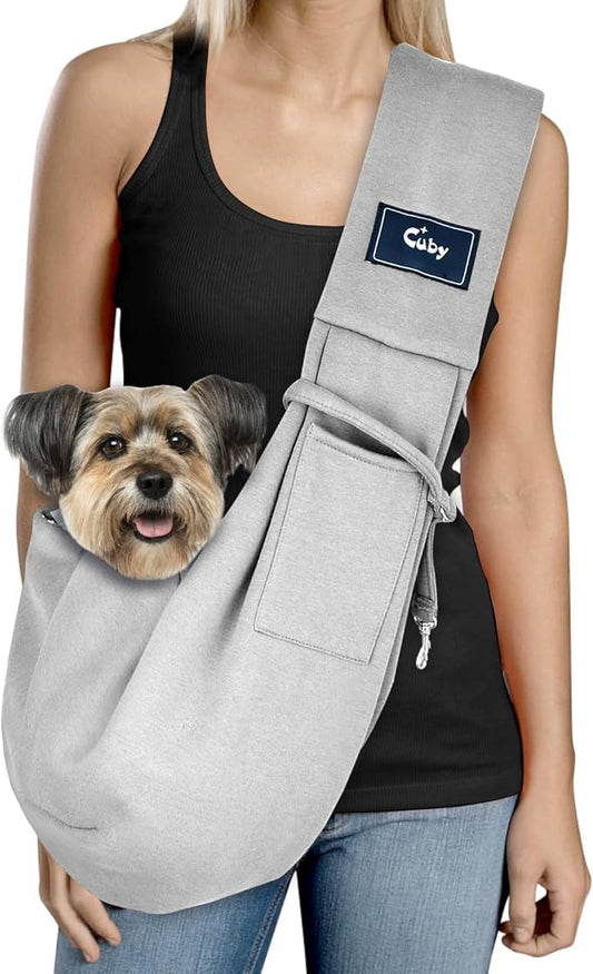 CUBY Dog and Cat Sling Carrier - Hands Free Reversible Pet Papoose Bag - Soft Pouch and Tote Design - Suitable for Puppy, Small Dogs Cats Outdoor (Classic Grey)