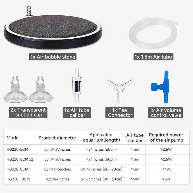 hygger Air Stone for Aquarium: Quiet High Dissolved Oxygen Diffuser Kit for Freshwater or Saltwater Fish Tank and Hydroponic Air Pump-Disc 4 x 4 Inch Air Bubble Stone