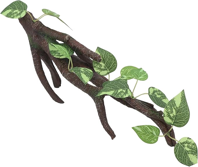 AQUA KT Reptile Climbing Branch Tree Trunk with Leaves for Lizard Bearded Dragon Snake Gecko Leopard Chameleon Frog Climbing Rainforest Terrarium Habitat Decoration