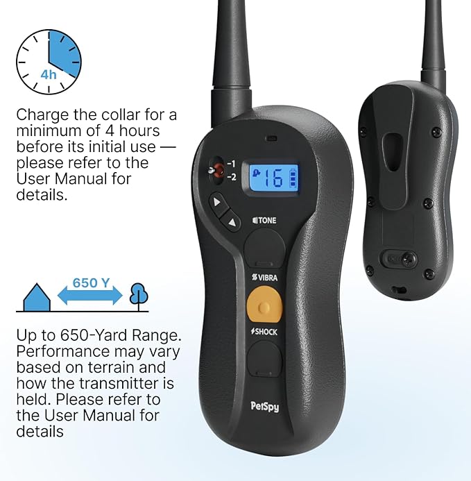 PetSpy Shock Collar for Dogs-Waterproof Dog Shock Collar with Remote Control,Vibration,Electric Shock,Beep-E Collar for Dogs Training,Collar with Remote for 10-140 LBS