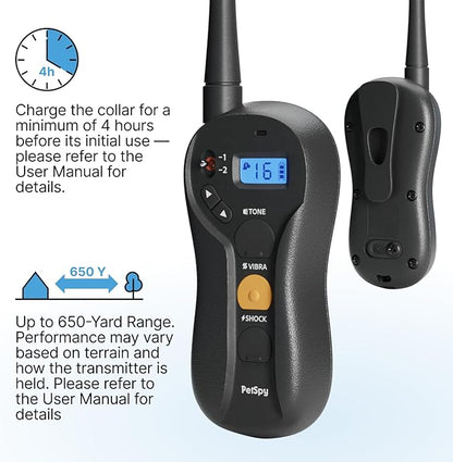 PetSpy Shock Collar for Dogs-Waterproof Dog Shock Collar with Remote Control,Vibration,Electric Shock,Beep-E Collar for Dogs Training,Collar with Remote for 10-140 LBS