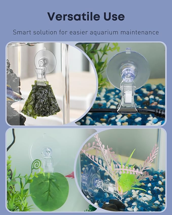Pawfly 6 Pcs Aquarium Suction Cups with Clips, Aquarium Suction Cup Clips, Clear Plastic Fish Feeding Tool, Plant Leaf Seaweed Clips, Veggie Feed Holder, Underwater Fish Feeder, Fish Tank Accessories