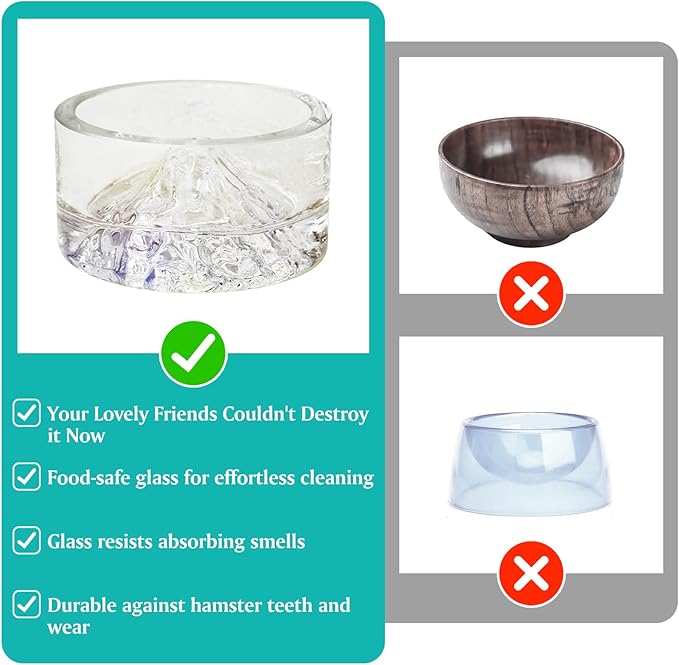 BNOSDM Hamster Food and Water Bowl Mountain Fuji Style Glass Drinking Dwarf Hamster Feeder Anti-Turning Dish for Syrian Hamsters Gerbils Mice Rats or Other Similar-Sized Pets (Colorful)