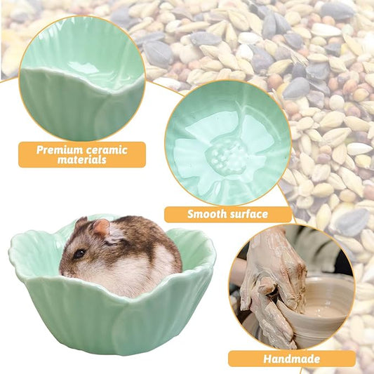 Tfwadmx 2 Pcs Hamster Food Bowl, Ceramic Pet Hamster Bowl Dwarf Hamster Food Bowl Feeder Hamster Water Rat Bowl Small Animal Food Dish for Golden Bears, Hedgehogs, Dutch Pigs, Parrots (Cyan)