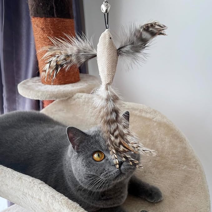 TTcat Feather Toys, 4 Pcs Simulation Birds Refills, Cat Toys Replacement Feathers for Cat Kitten Wand.