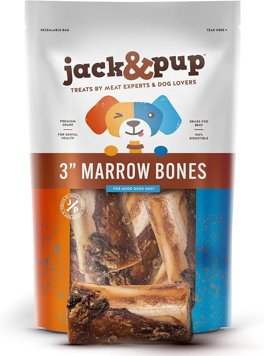Jack&Pup Beef Marrow Bones for Dogs, 3" Long Lasting Dog Bones for Large and Small Dogs, Natural Beef Bone, Bone Marrow Dog Treats (6 Pack)
