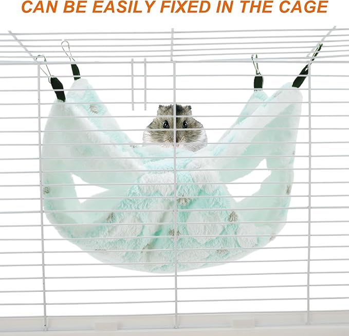Ferret Hammock, Small Pet Cage Accessories, Ferret Bed, Pet Cage Hammock Hanging Tunnel and Bed Hideout Set for Hamster Squirrel Rabbit, Green, 3Pcs
