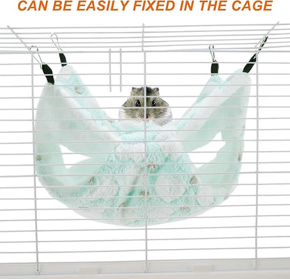 Ferret Hammock, Small Pet Cage Accessories, Ferret Bed, Pet Cage Hammock Hanging Tunnel and Bed Hideout Set for Hamster Squirrel Rabbit, Green, 3Pcs