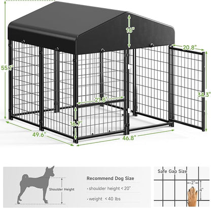 Outdoor Dog Kennel with Roof, Weatherproof Dog Kennel Outside with Removable Doggy Door, Backyard Dog Run Playpen Pet Enclosures for Medium to Small Dogs (4'L x 4'W x 4.6'H)
