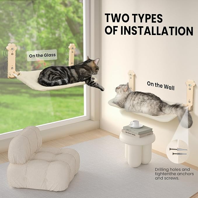 Cat Window Perch, Cordless Foldable Cat Window Hammock with Removable Soft Cover for Indoor Cats, Resting Seat for Inside (Yellow, Large 2Pcs)