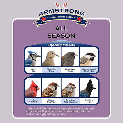 Armstrong Wild Bird Food All Season Bird Seed Blend, 40 Pounds - with Cut Corn, Wheat, White & Red Millet, Black Oil Sunflower Seeds for Blue Jays, Dark-Eyed Juncos and Mourning Doves
