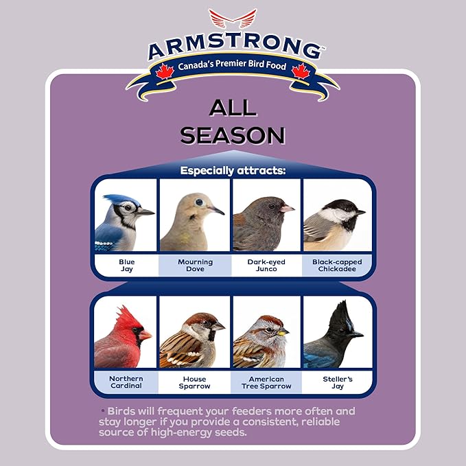 Armstrong Wild Bird Food All Season Bird Seed Blend, 8.8 Pounds - with Cut Corn, Wheat, White & Red Millet, Black Oil Sunflower Seeds for Blue Jays, Dark-Eyed Juncos and Mourning Doves