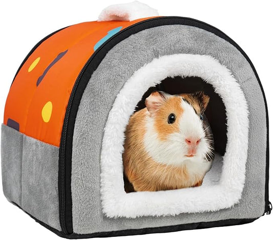 Pet Soft Guinea Pig Hideout, Washable Guinea Pig Bed Cozy Small Animals House Cave Accessories for Rabbits Hamster Rats Chinchilla (Orange)