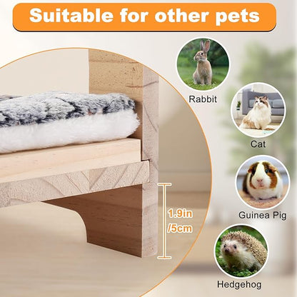 Large Wooden Rabbit Bed - Easy Assemble 20.4"x12.8" Pet Bed with Support Structure & Removable Cushion for Rabbits, Guinea Pigs, Kittens & Small Animals - Cozy Sleeping Habitat