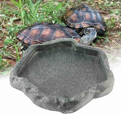 Reptile Water Dish Bowl, Resin Food Bowl Dish, Dark Green Firm Water Dish for Reptile Tank for Tortoise Lizard Pets Feeding Accessories, 1Pcs (S)