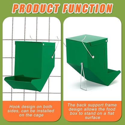 Maxcheck 2 Pcs Rabbit Feeder for Cages Small Animal Food Dispenser with Lid Metal Chicken Grit Oyster Shell Feeders Outside(4.7 Inches,Solid Bottom,Green)