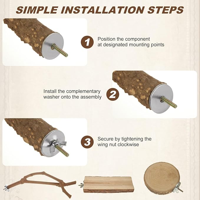 6PCS Bird Perch Natural Wood Grape Stick Bird Stand, 4 Grape Stick Paw Grinding Fork Parakeet Chewing Stick 2 Parrot Stand Branch