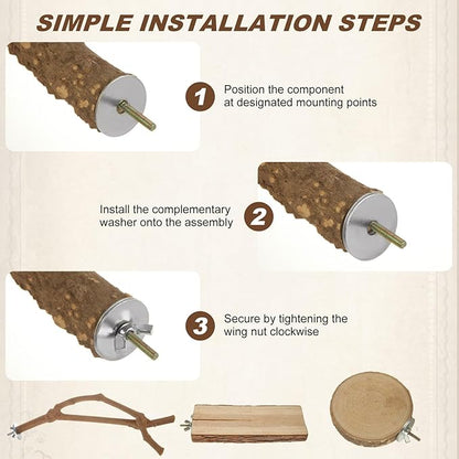 6PCS Bird Perch Natural Wood Grape Stick Bird Stand, 4 Grape Stick Paw Grinding Fork Parakeet Chewing Stick 2 Parrot Stand Branch