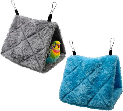 2 Pack Warm Bird Nest House Shed Hut Parrot Sleeping Bed Hanging Hammock Snuggle Cave Birds Hut Hideaway Tent for Pet Parrot Macaw Budgies Cockatiels Cockatoo Lovebird Size S (Blue&Grey)