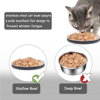 Stainless Steel Cat Dish Shallow Bowls Whisker Fatigue Cat Metal Plate with Non-Slip Pads for Wet Food Puppies Cats Kittens (2 PCS, 5.31 inch)