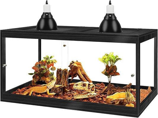 PROLEE Bearded Dragon Tank,34 Gallon Reptile Tank with Meatl Mesh Roof and Front Sliding Door, Anti-Scratch Lizard Tank,Spacious Reptile Enclosure for Snakes,Lguanas, Chameleons (Black)