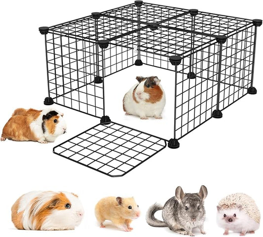 Guinea Pig Cages with Door and Top, 25x25x12inch Small Animal Cage, 12pcs Metal Grid Panels Small Animal Playpen, Expandable Cage for Guinea Pigs, Rabbits, Hamsters and Hedgehogs, Kitten