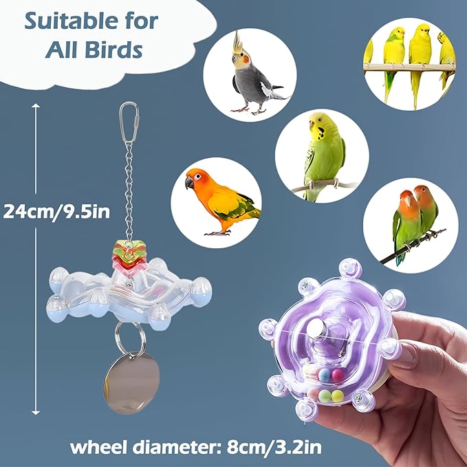 Bird Toys for Parakeets, Colorful Parakeet Toys Wheel, Interactive Spinner Rattle Parrot Toy, Cockatiel Toy for Bird Cage, Chewing Exercise for Conure, Budgies Enrichment Toys (2pcs, Rondom Color)