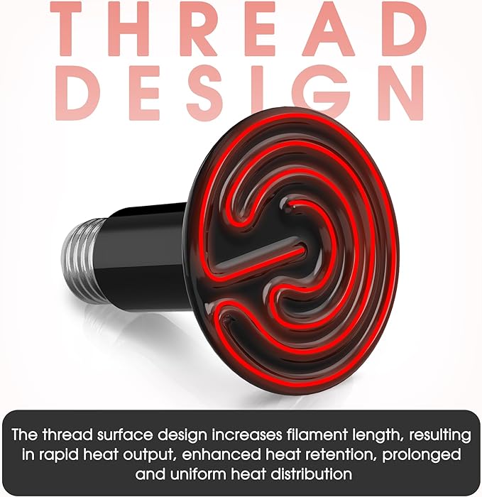 Ceramic Heat Emitter for Reptiles, 2 Pack 100W Heat Lamp Bulb, E26 Ceramic Reptile Heat Bulb Black, No Light Emitting Heat Lamp for Amphibian Pet, Heat Bulb for Bearded Dragon Turtle Snake Lizard