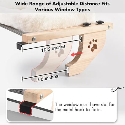 AMOSIJOY Cat Sill Window Perch Sturdy Hammock Window Seat with Cushion Cover, Wood & Metal Frame for Large Cats, Easy to Adjust Cat Bed for Windowsill, Bedside, Drawer and Cabinet (XL)