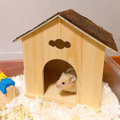 Hamiledyi Ex-Large Hamster Wooden House Natural Syrian Hamster Handcrafted Hideout Hut for Rat Mice Mouse Hedgehog Sugar Gliders