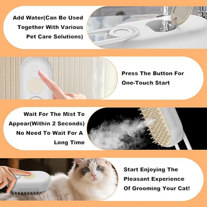 4 in 1 Cat Steam Brush for Shedding，Rechargeable Steam Pet Brush With Rotating Handle for Massaging, Self-Cleaning, and Pet Hair Removal for Long and Short Hair of Cat and Dog （Beige）