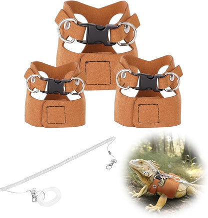 Brown Bearded Dragon Leash and Harness Set, 3 Size Easy Walk Bearded Dragon Harness, Adjustable Traction Rope Ferret Harness and Leash Set Cat Rat Accessories Stuff for Squirrel