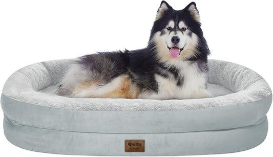 Orthopedic Waterproof Large Dog Bed: Memory Foam Washable Dog Bed with Bolsters - XXL Orthopedic Removable Cover for Medium Large Sized Pet - Non-Slip Bottom - Silver