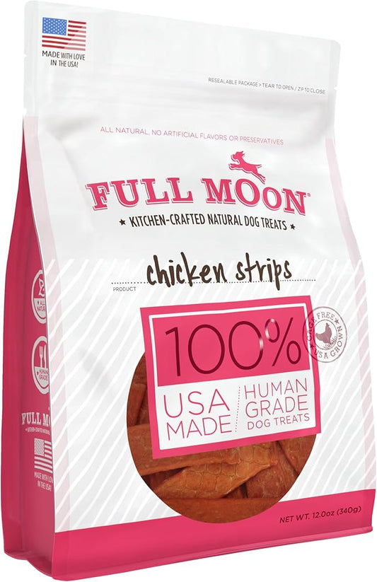 Full Moon Chicken Strips Healthy All Natural Dog Treats Human Grade Made in USA Grain Free 12 oz