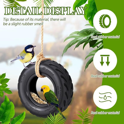 2 Pcs Tire Swing Bird Feeder for Outdoor Hanging 6 x 2 Inches with Rope Special Tire Bird Feeder Seed Catcher for Funny Swing Outside Gift