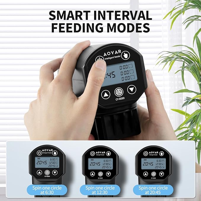 Automatic Fish Feeder Dispenser for Aquarium: Rechargeable Auto Feeders for Tank Turtle Pond Betta - 200ml Smart Food Feeding Timer Dispensers for Flake Pellet Vacation Weekend