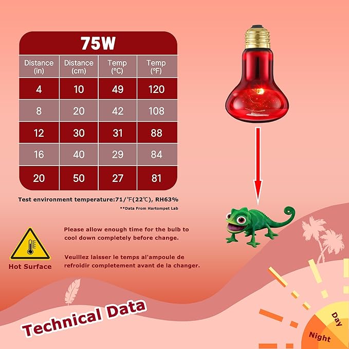 75W Infrared Basking Spot Light Bulbs for Reptiles & Amphibians – Red Heat Lamp for Bearded Dragons, Turtles, Snakes & Chicks, Great for Terrarium Heating & Brooder Warmth | 2 Pack